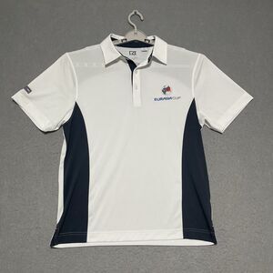 EurAsia Cup Golf Polo Shirt Mens Small White Blue Dry-Tec Cutter and Buck